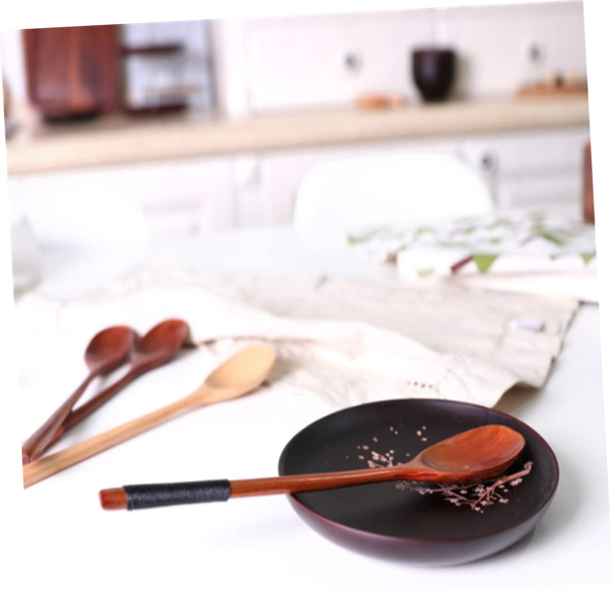 DECHOUS 4 Pcs Natural Wooden Soup Spoons with Long Handles Kitchen Utensils Safe for Cooking
