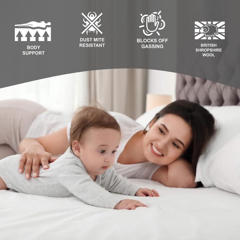 Sleep and Beyond myWoolly Latex Topper, 100% Natural Wool and Latex Filled Mattress Topper,3 in Thick, Queen 60x80, Ivory