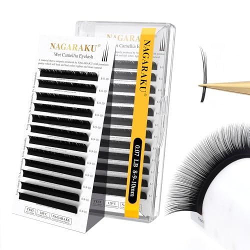 NAGARAKU まつげエクステンシュン 3D以上できるマツエク LBカール 毎列8-9-10mmMix 12列 秒でできるファン 太さ0.07mm 根元は少しグルーがあるボリュームラッシュ 軽量 極細 高持続力