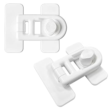 Child Safety Locks 2 Pack No-Tool Install, Baby Proof Locks for Cabinets, Drawers, Fridge Strong Adhesive, Hard to Break by Toddlers, Safety Material Universal Fit for Wood, Metal
