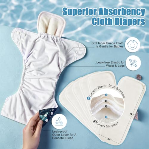 Image of wegreeco Cloth Diapers 6 Pack with 6 Inserts & 1 Wet Bag, Washable Cloth Diapers for Babies, One Size Adjustable Reusable (Space Exploration)
