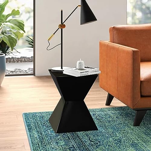 Image of Wooden Block Accent Side Table in Antique Wooden Design, Fully Assembled, End, Bedside Table and Nightstand, for The Living Room and Bedroom-Black
