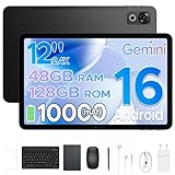 POPUX P12 Tablet Android 16, 120Hz 2.4K Tablet 12 Pollici con Gemini AI, 48GB+128GB/2TB, Unisoc T7280 Octa-Core, 10000mAh, 13MP+8MP, Face ID, Widevine L1, Cuffie 3.5mm, GPS, Tastiera, Penna, Nero