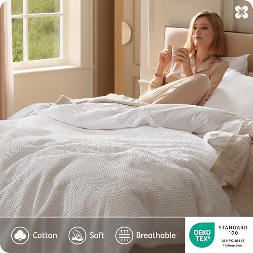 Image of Bedsure Cotton Duvet Cover Oversized King Size - 100% Cotton Waffle Weave Snow White Duvet Cover, PureWoven Textured Breathable Bedding Comforter Cover for All Season, 1 Duvet Cover Only 120 inchx98 inch