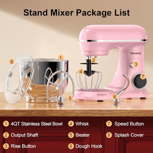 Image of Honinst 4QT Electric Stand Mixer, 10-Speed Tilt-Head Compact Kitchen Mixer