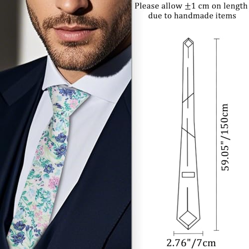 Image of Cotton Floral Ties for Men 2.76 inch Men's Skinny Tie Linen Flower Printed Neck Tie for Wedding Dating Party