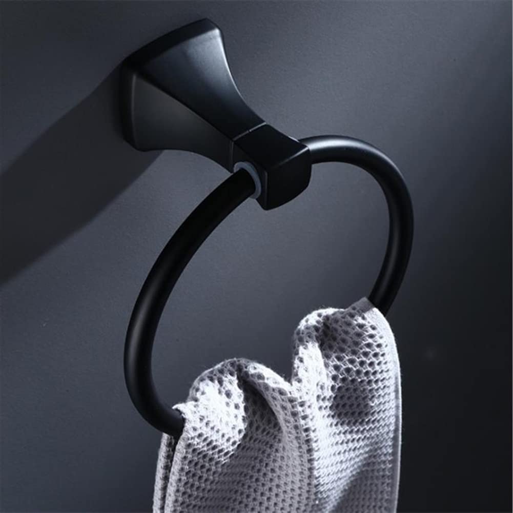 Anneaux porte-serviettes noirs en aluminium et support mural rond de salle de bain