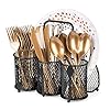 DTICON Metal Utensil Caddy Silverware Organizer, Utensil Holder Cutlery Caddy, Flatware Spoon Fork Storage for Outdoor Party Camping Picnic Buffet RV BBQ Farmhouse Kitchen Countertop (Black)
