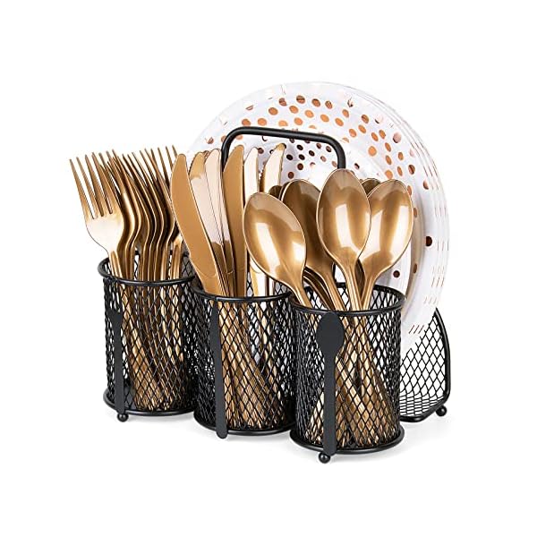 DTICON Metal Utensil Caddy Silverware Organizer, Utensil Holder Cutlery Caddy, Flatware Spoon Fork Storage for Outdoor Party Camping Picnic Buffet RV BBQ Farmhouse Kitchen Countertop (Black)