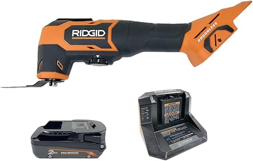 RIDGID Kit multiherramienta oscilante inalámbrico sin escobillas de 18 V con batería de salida máxima de 2.0 Ah y cargador de 18 V