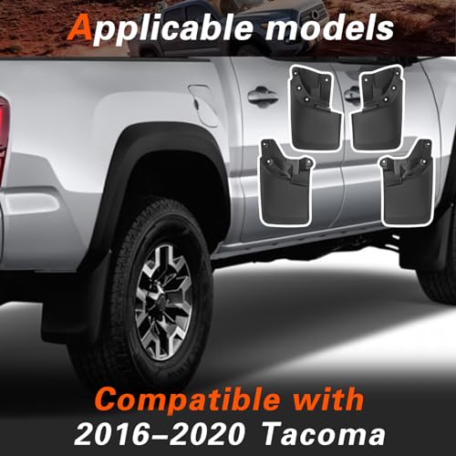 Image of 2016 Tacoma Mud Flaps Compatible with Toyota Tacoma 2016 2017 2018 2019 2020 2021 2022 2023 Mud Guards with Fender Flares (Except SR Models) Splash Guards 4pcs
