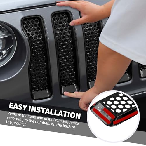 Image of 7PCS Mesh Grille Inserts Fit for Jeep Wrangler JL Sport /Sport S 2018-2024 (Gloss Black)