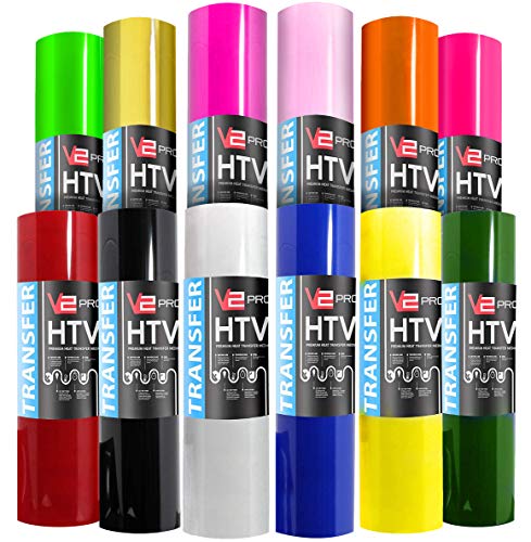V2 Pro 12 Color Heat Transfer Vinyl Film 12 Inch x 15 Inch HTV Starter Roll Bundle