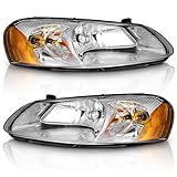 WEELMOTO Headlights Assembly Pair For 2001-2006 Dodge Stratus 4 Door Sedan, Halogen Headlight Assembly For 2001-2003 Chrysler Sebring 4-Dr Sedan Headlamp Chrome Housing Amber Reflector with bulbs