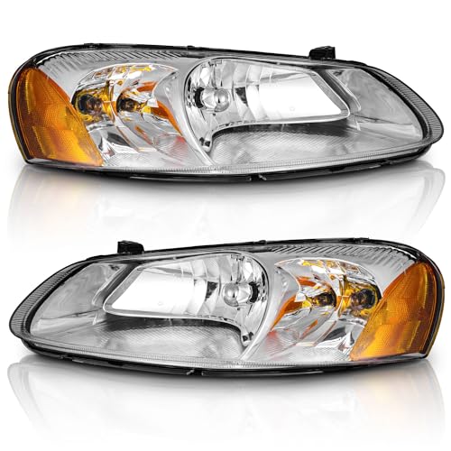 WEELMOTO Headlights Assembly Pair For 2001-2006 Dodge Stratus 4 Door Sedan, Halogen Headlight Assembly For 2001-2003 Chrysler Sebring 4-Dr Sedan Headlamp Chrome Housing Amber Reflector with bulbs