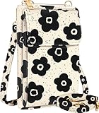 Miss Adola Cute Small Crossbody Purse Cell Phone Bags for Women - Leather Cellphone Wallet Purse with Handle Rope and Adjustable Shoulder Rope, Black Flower
