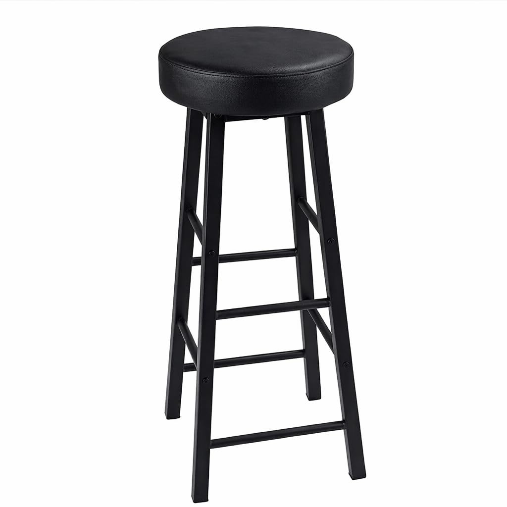 54170 Breakfast Stool/Kitchen Counter Bar Stool with Black Cushioned seat and Black Metal/High Stool for Cafe, Home and Office