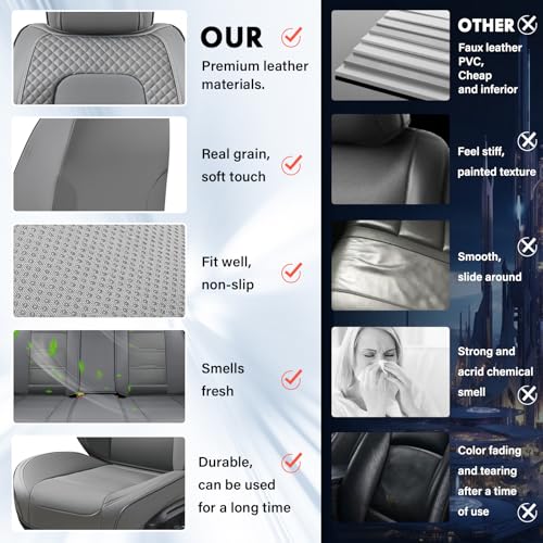 Image of Coverado Car Seat Covers Front Seats, 2 Piece Car Seat Protector with Removable Headrest, Nappa Leather Breathable Front Seat Cushion Side All Wrapped Universal Fit Truck Automotive Most Cars Gray