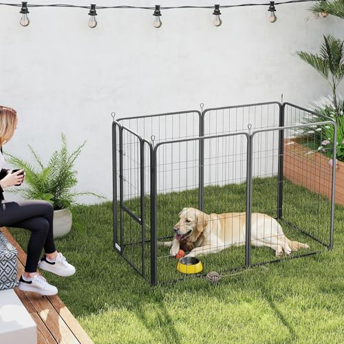 PawHut Welpenlaufstall 6-teilig 100 cm hoch Welpenauslauf Faltbar Freilaufgehege mit Tür, Verriegelung, Hundelaufstall mit Erdspießen, Laufstall für Hunde Kleintiere für drinnen und draußen