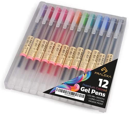 MUJI Quality Ultimate Gel Pens [0.5mm] 12 Color Pack Long Lasting Colors | Journal Pens | 0.5 Mm Fine Tip Gel Pens for Journaling Notebook | Multi-Colored Pens Fine Point | Planner Pens by FRALEXA
