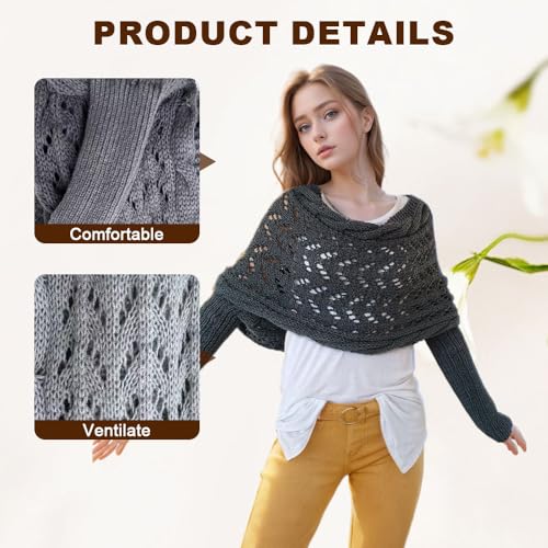 Scarf with Sleeves for Women, Knitted Cable Wrap, Multifunctional Knitted Crochet Shrug with Sleeves4
