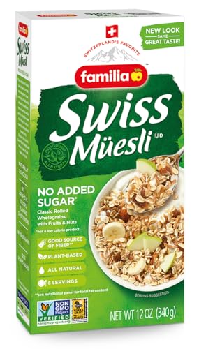 Familia Swiss Muesli Cereal, 0g Added Sugar, Energy-Packed Cereal with Raisins, Hazelnuts and Almonds, 12 Ounce Box (Pack of 1)