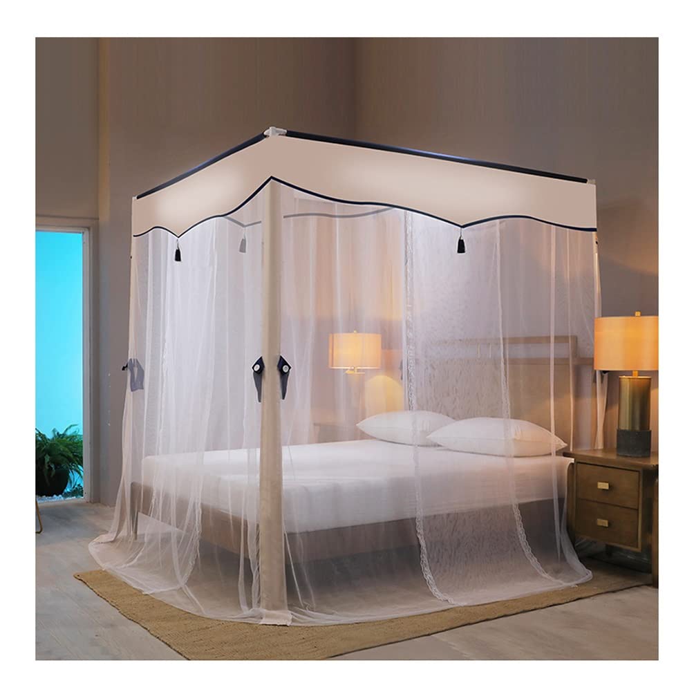 GJMSSMY Summer Bed Canopy Mosquito Net For Single Double Bed, Adult Boy Bedroom Dorm Bed Curtain Decoration With Stand (Color : Beige-2, Size : 200X220cm/79X87in)