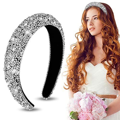 Sibba Rhinestone Headband Padded Hairbands Hair Hoops Accessories Crystal Beaded Jeweled Sparkle Wide Band Handmade Sequin Embellished Headpiece Headwear Party Fashion For Women #TOP1
