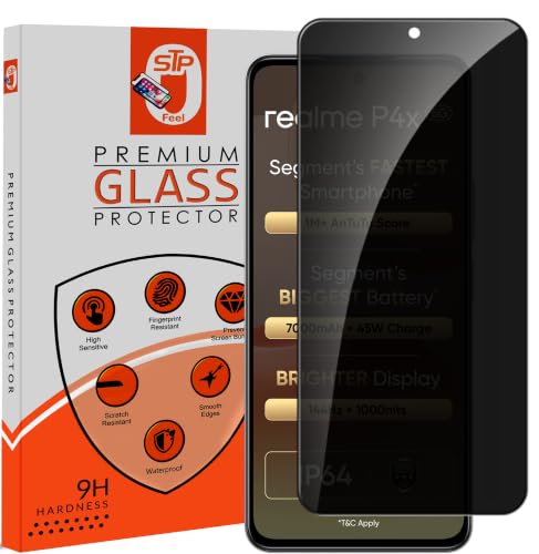 Image of STP FEEL Premium Grade Privacy Tempered Glass Screen Protector Guard Compatible For Realme P4X 5G (6.72 Inch, Pack of 1) Full Edge to Edge Coverage Anti-Spy /Anti-Peeping 9H Hardness