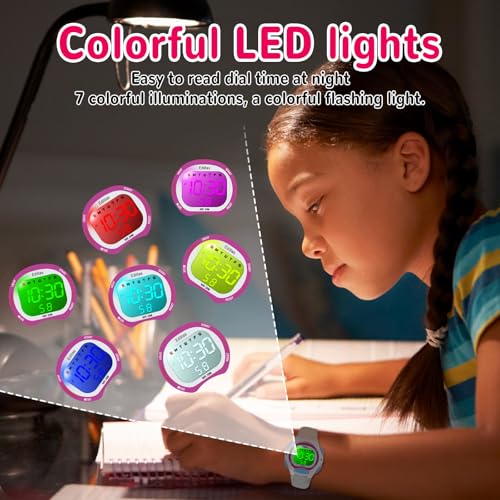 edillas kids watches digital girls boys 7 colors waterproof wristwatches for child sport outdoor multifunctional with stopwatchalarm watch ages 4-12