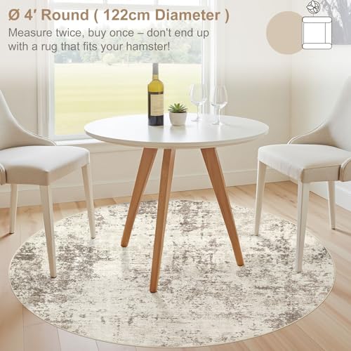 4ft Round Area Rug Living Room Rugs - 4x4 Washable Neutral Modern Abstract Soft Thin Rug Indoor Floor No Slip Rug Carpet for Bedroom Under Dining Table Home Office Decor - Dark Brown