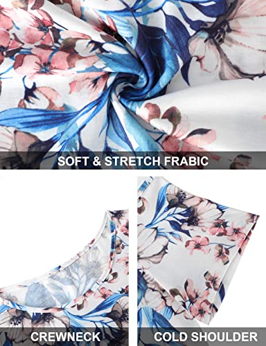 Luranee Off The Shoulder Tops For Women,Summer Tshirts Short Sleeve Shirt Ladies Tops Petite Boutique Clothing Holiday Tunic For Leggings Novelty Blouses White Blue M #TOP4