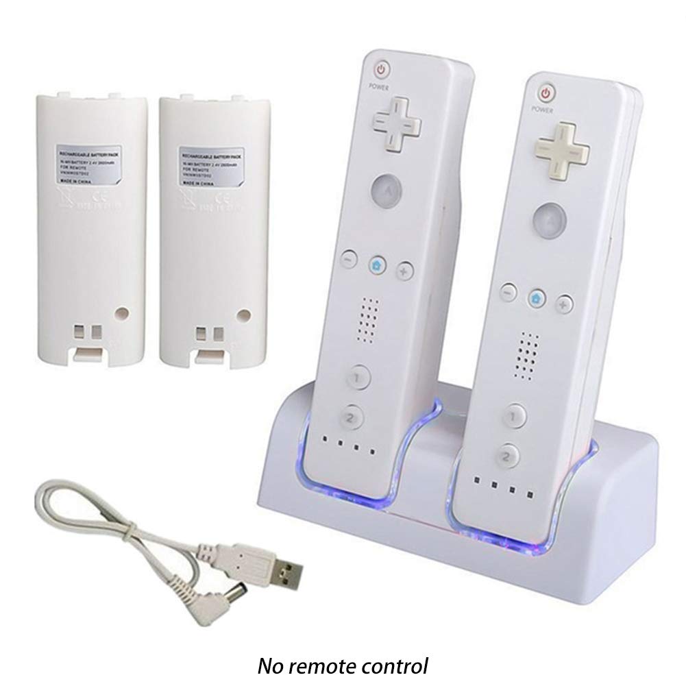 Base de estación de carga de muelle de cargador para controles remotos Nintend Wii, cargador de estación de carga de control remoto Wii(White)
