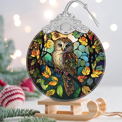 Owl Stained Glass Orament - Christmas Ornament - Christmas Decorations for Tree - Holiday Present ldeas - Gift Exchange