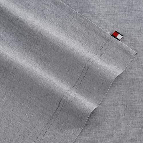 Tommy Hilfiger - Queen Sheet Set, Cotton Chambray Bedding with Matching Pillowcase, Lightweight Weave, Subtle Textured Bed Sheets (Navy) by Tommy Hilfiger - Used condition - Image 5
