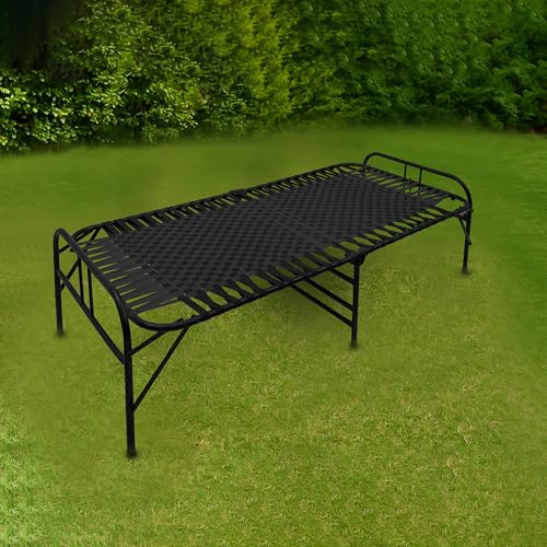 Image of Casa Copenhagen, Portable Single Folding Bed Heavy Duty Metal Cot Khat for Sleeping Bed Space Saving Design Sturdy Synthetic Niwar feet - Dark Black & Black