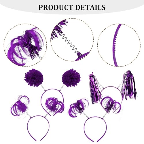 COCIDE 16Pcs Pom Pom Headbands Party Headbands Tinsel Wrapped Ponytails Headbopper Headwear for Birthday Festival (Purple) by COCIDE - Image 7