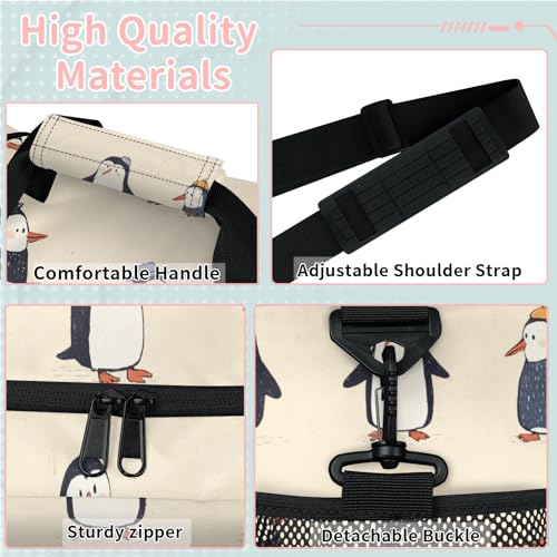 Penguin Hat Bow Travel Duffel Bag Weekender Overnight Bags for Women Men Foldable Waterproof Tote Bag with Trolley Sleeve3