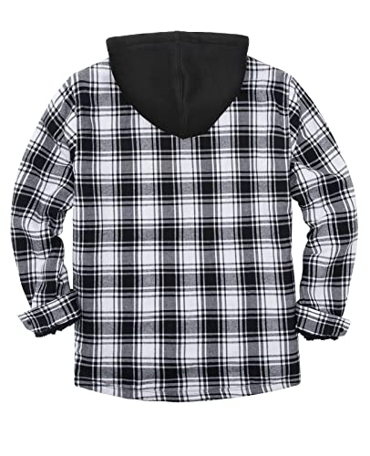 Image of ZENTHACE Men's Sherpa Lined Full Zip Hooded Plaid Shirt Jacket