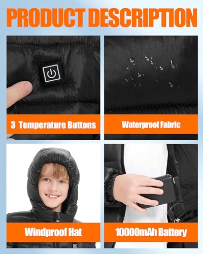 Image of CYCYHEAT Kids Heated Jacket - Boys and Girls Heating Jackets Hoodie Coat With Battery Pack Heated Clothing for Skiing