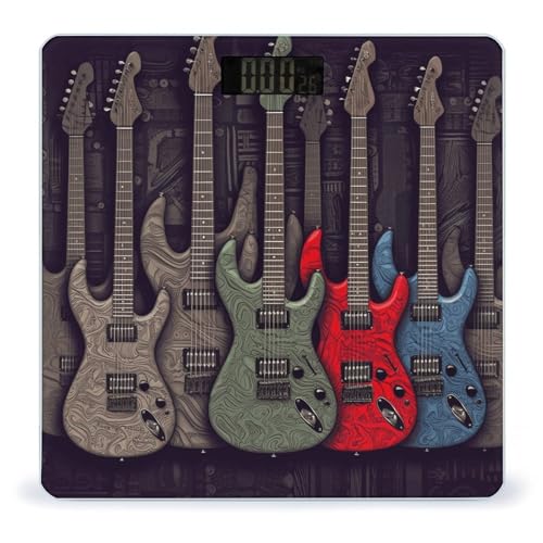 Báscula digital para baño con vidrio templado y patrón guitarra miniatura 1