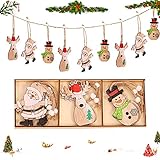 【Madera para decoración de árboles de Navidad】: Estos adornos están hechos de madera natural, son ligeros y duraderos. Cada adorno navideño de madera mide 7,3 cm x 8 cm x 0,3 cm. La longitud de la cuerda es de aproximadamente 9 cm, a juego con el tema navideño. para darle a tu fiesta de Navidad un aire retro y rústico.