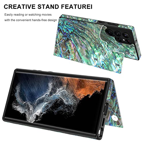 Leto Galaxy S23 Ultra Case,Flip Folio Leather Wallet Case Cover With Fashion Designs For Girls Women,Card Slots Kickstand Phone Case For Samsung Galaxy S23 Ultra 6.8" Green Oyster Shell #TOP3