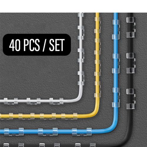 Image of Self Adhesive Transparent Cable Clips 40PCS Wire Holder Sticky Heavy Duty Cable Clips Tidy and Organizer Drop Cord Management for TV PC Laptop Ethernet Cable Desktop Home Office