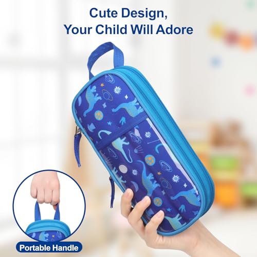 Image of Bagseri Pencil Case for Boys - Expandable Kids Pencil Case Large Capacity Pencil Pouch Organizer Cute Pencil Bag Pencil Box for School Student, Pen Case Only (Blue Space Dinosaur)