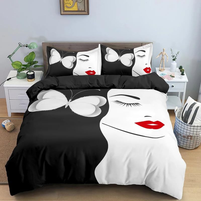 Parure de lit 240 x 260 cm avec housse de couette en microfibre noire et 2 taies d'oreiller