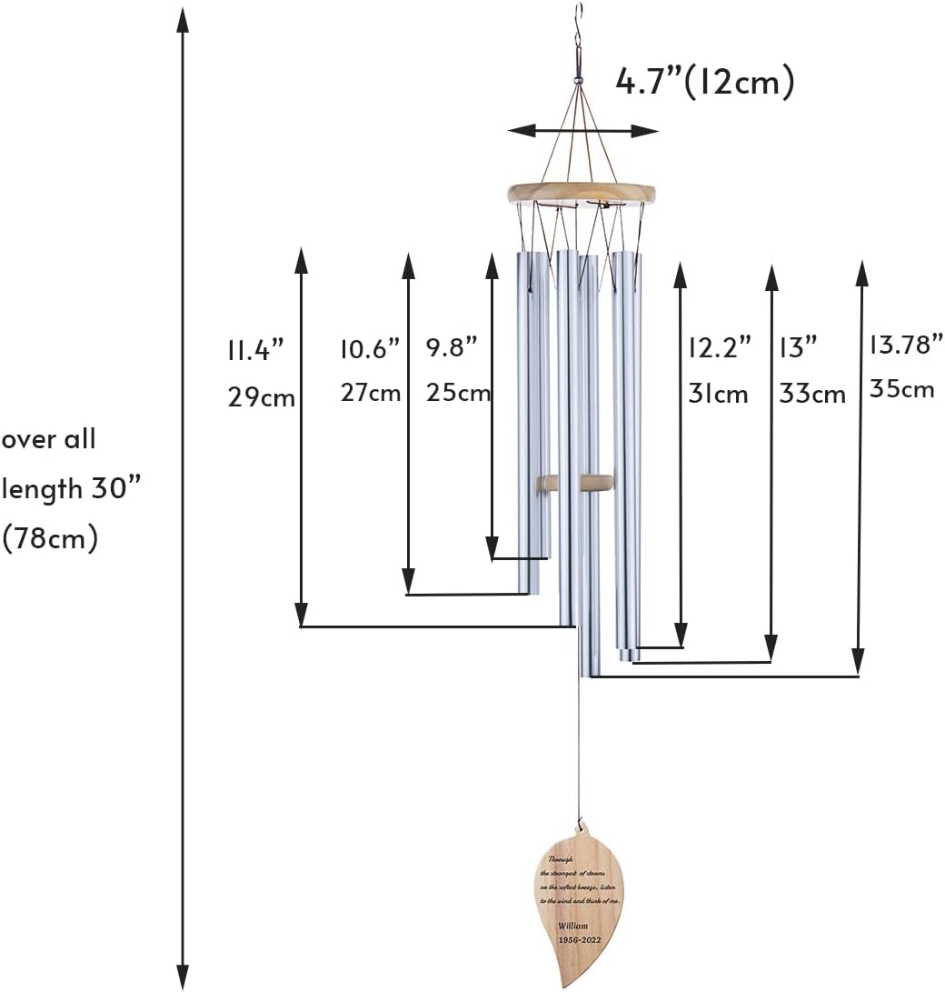 Personalized Memory Wind Chime, Engraved Memorial Sympathy Chimes for Lost of Loved Ones, Outdoor Decoration Gift