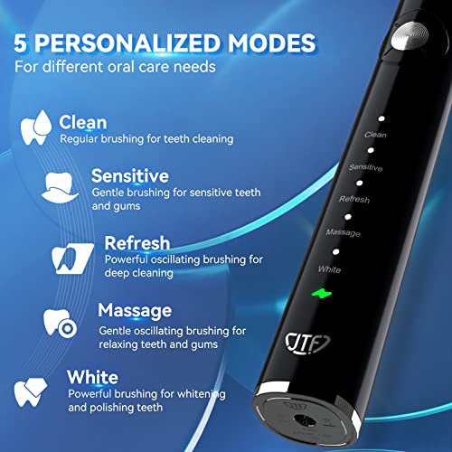 Jtf Sonic Electric Toothbrush For Adults - Teeth Whitening Toothbrush With 6 Brush Heads And A Travel Case, Fast Charging For 60 Days Use Waterproof Toothbrushes, Black #TOP1