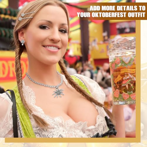 TaimeiMao Trachtenkette mit Strass Edelweiß Herz Anhänger, Edelweiß Armband und Edelweiß Ohrstecker (Anzug) (3)