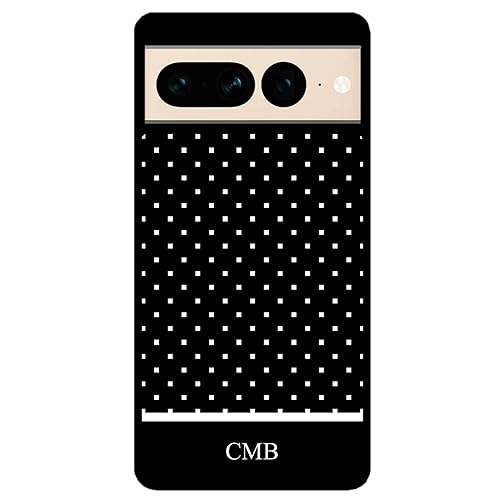 Black and White Square Polka Dots Monogram Black Rubber Phone Case Compatible With Google Pixel 7 Pixel 7 Pro Pixel 6a Pixel 6 Pro 6 5 4a 5G 4a 4G 4